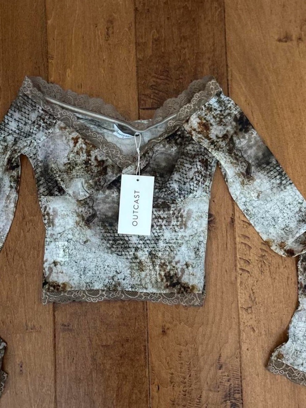 Outcast brand new w/ tags. Lace Trim Off-Shoulder Printed Women's Top